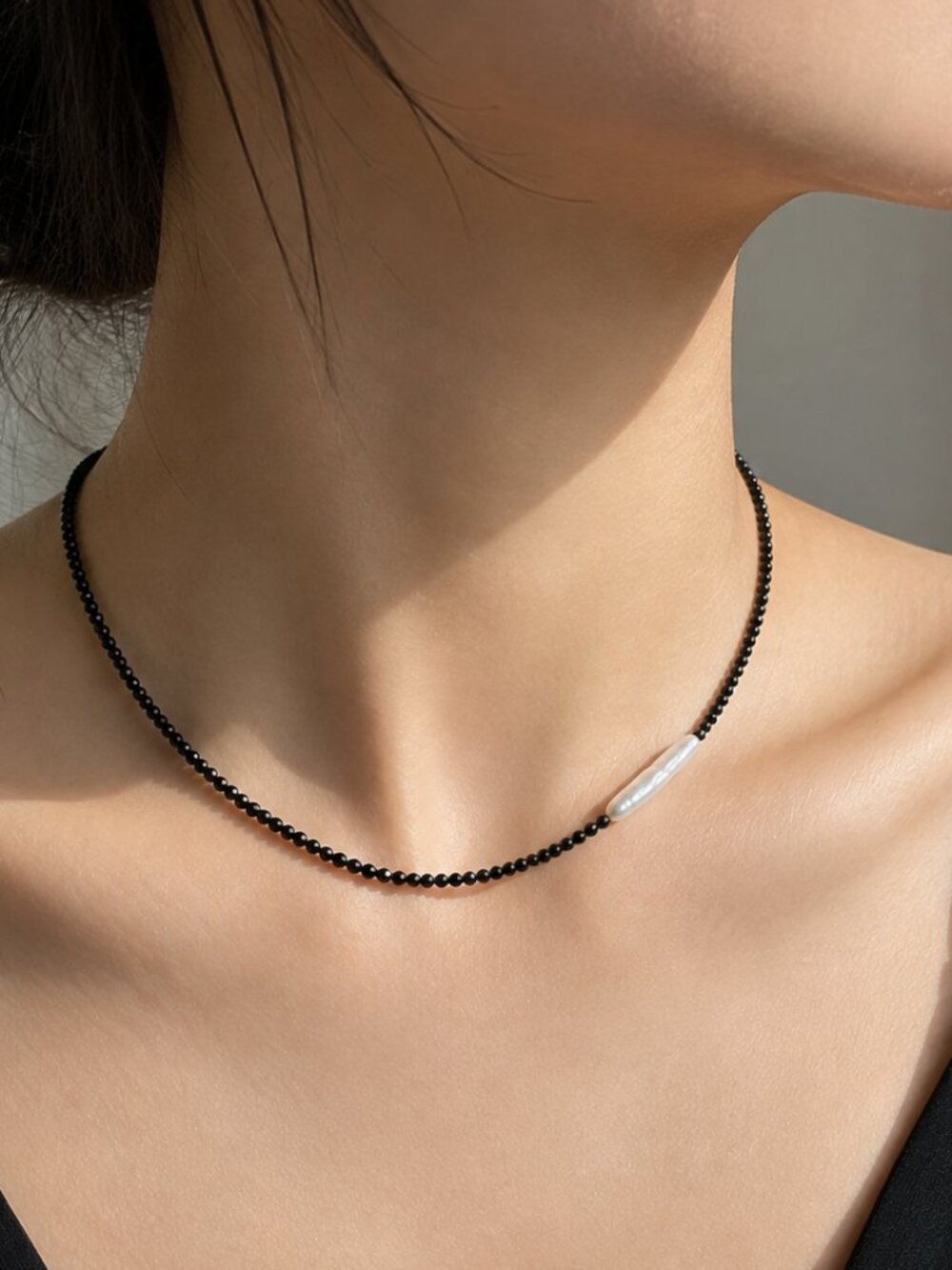 Out of Line-Black Spinel & Freshwater Pearl Necklace